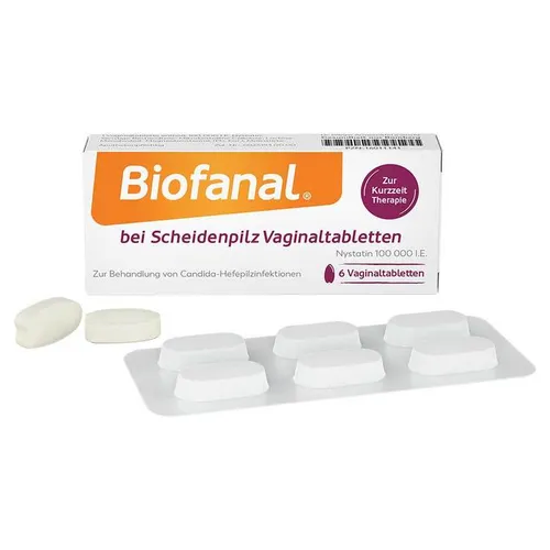 Biofanal Vaginaltabletten 100.000 I.E. - 6 Stück - Vaginaltabletten zur Unterstützung der Pflege, 100.000 I.E. pro Tablette, ideal für die Anwendung bei Beschwerden.
