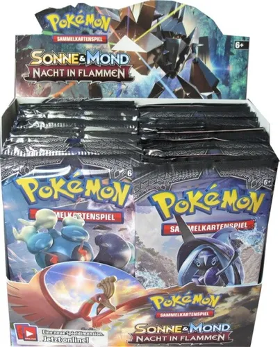 Pokemon Sonne & Mond Nacht in Flammen Booster Display - TCG OVP Displays mit 36 Booster-Packs für spannende Spielmomente und seltene Karten aus der beliebten Pokémon-Reihe.
