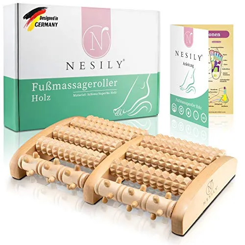 NESILY® Premium Fußmassageroller Holz inkl.deutscher Anleitung - Fußreflexzonenmassage - Fussmassageroller Holz für Fußmassage - Fussroller Massage Holz für Plantarfasziitis Fersensporn