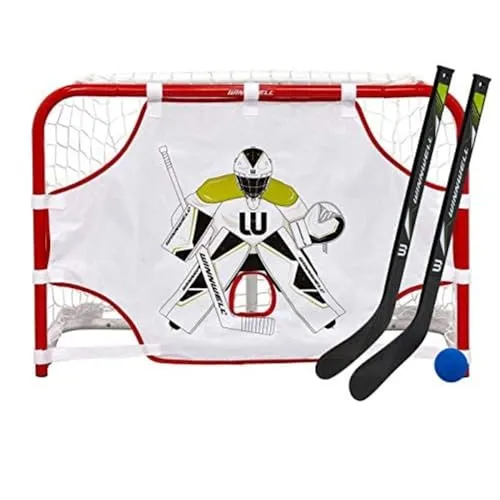 Winnwell Mini Hockey-Set 31" - Metalltor mit Netz, 2 Schläger, 1 Ball, 1 Torwand, Mehrfarbig