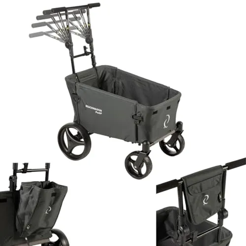 Beach Wagon Faltbarer Bollerwagen Push Combideal - 40 kg, Dunkelgrau - Der ideale Bollerwagen für Familienausflüge. Mit Schiebestange und praktischen Taschen bietet er Komfort und Funktionalität für Strand, Garten oder Camping. Faltbar und platzsparend, perfekt für unterwegs!