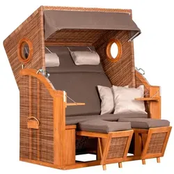 De Vries Strandkorb "deVries PURE WAVE XL" - Strandkorb der Extraklasse mit durchsichtiger Folie für optimalen Windschutz und gepolsterten Fußstützen für maximalen Komfort. Ideal für entspannte Stunden am Strand oder im Garten.