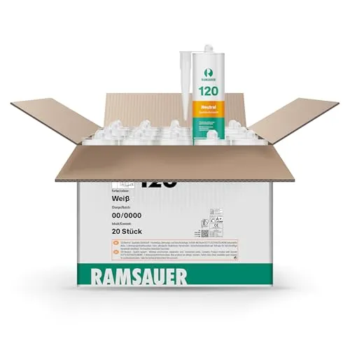 RAMSAUER 120 Neutral (Weiß) - 20 Stück im Karton, Silikon Dichtstoff zur Versiegelung von Einscheiben-, VSG-, & Isoliergläsern, haftet auf Holz, Glas, Metall, witterungsbeständig, elastisch