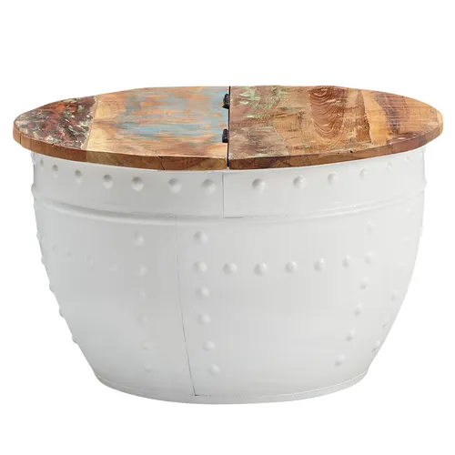 FINEBUY Couchtisch FB24605 – Rund aus Mango Massivholz und Metall - Eleganter Couchtisch (60x36x60 cm) im Shabby Chic Design aus hochwertigem Mango Massivholz mit praktischem Stauraum, ideal für Ihr Wohnzimmer.