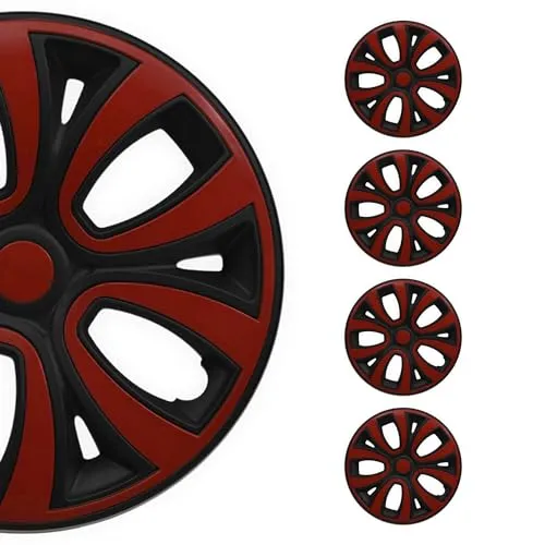 OMAC 4X Radkappen 16" Zoll Glänzend Schwarz-Rot - Stylische Radzierblenden für Stahlfelgen, verleihen Ihrem Fahrzeug einen sportlichen Look und sind einfach zu montieren.