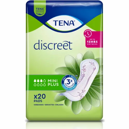 TENA Discreet Mini Plus Beutel 20 Stück - Einlagen für sehr leichte Blasenschwäche, 20% dünner für mehr Tragekomfort. Mit microPROTEX™ Technologie für effektiven Auslaufschutz und Geruchsneutralisation.