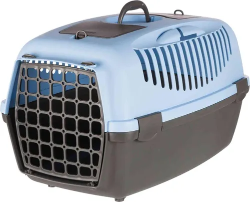 TRIXIE Transportbox Capri 3, S: 40x38x61 cm, dunkelgrau/blau - Stabil und Modern - Hundeboxen für mittelgroße Hunde und große Katzen. Robuste Kunststoffkonstruktion mit Lüftungsschlitzen, sicherer Tür und praktischem Zubehör für komfortables Reisen.