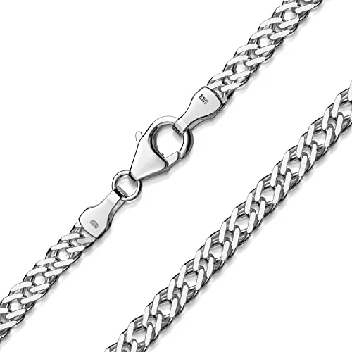 Materia Halskette Damen Silber 925 - 55cm Panzerkette - Ketten für Damen, massive 3,9mm Collier im flachen Zwillings-Panzerketten Design, rhodiniert und anlaufgeschützt - das perfekte Geschenk in hochwertiger Schmuck Schachtel.