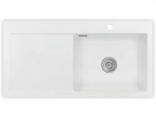 Systemceram Mera 100 SL Polar Keramikspüle - Keramikspüle in Polarweiß, ideal für Unterschränke ab 60 cm, mit praktischer Handbetätigung und Becken rechts für eine optimale Nutzung in Ihrer Küche.