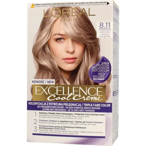 L’Oréal Paris Excellence Cool Creme Haarfarbe 8.11 Ultra Ash Light Blond - Permanente Haarfarbe für Damen mit langanhaltendem, strahlendem Glanz. Ideal zum Kaschieren von grauem Haar und für eine intensive Farbwirkung.