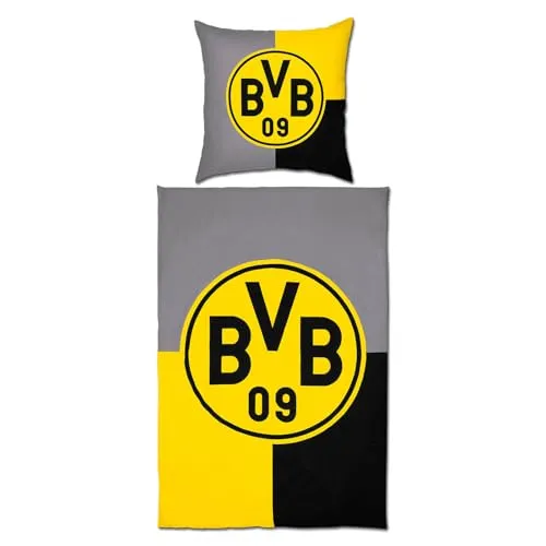 Wendebettwäsche BVB - bunt - BL 135x200 cm - Fußball-Fanartikel aus 100% Baumwolle, wendbar in anthrazit und gelb – der perfekte Schlafkomfort für echte BVB-Fans!
