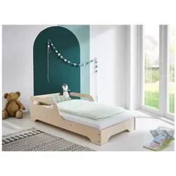 Montessori Bodenbett 70 x 140 cm - Nicky Naturell mit Lattenrost - Hochwertiges Holz-Bodenbett für Kinder, ideal für sicheres und selbstständiges Ein- und Aussteigen. Inklusive Lattenrost für optimalen Komfort und Stabilität.