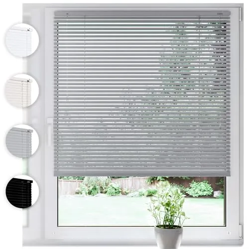 SONELLO Aluminium Jalousie 70cm x 220cm Silber – Klemmfix Sichtschutz ohne Bohren - Stilvolle Aluminium Jalousie mit 25mm Lamellen für optimalen Sicht-, Blend- und Lichtschutz. Ideal für Wohn- und Gewerberäume. Einfache Montage ohne Bohren dank Klemmfix-System.