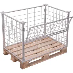 VARIOfit Palettenaufsatz Typ 64 - Gitterbox aus verzinktem Stahl, stapelbar bis 1000 kg, ideal für die sichere Lagerung von Europaletten (120 x 80 cm), platzsparend faltbar.