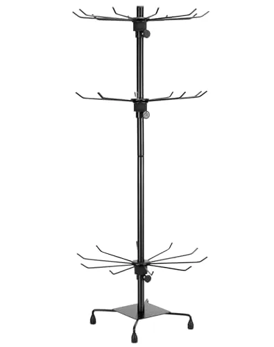 QWORK® Drehbarer Verkaufsständer mit 3 Etagen aus Metall, Schwarz, Ideal für Schmuckpräsentation und Accessoires