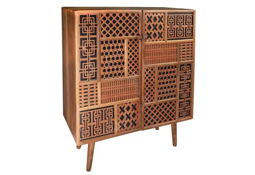 riess-ambiente Highboard MARRAKESCH 120cm - Natur Massivholz mit orientalischer Verzierung - Highboard aus massivem Mangoholz, inspiriert vom orientalischen Stil. Mit sechs Fächern für ausreichend Stauraum und einzigartiger Struktur für ein besonderes Wohnambiente.