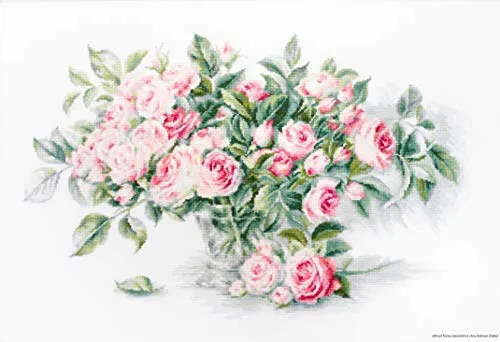 Luca-S Strauß rosa Rosen Kreuzstichset, Baumwolle, Mehrfarbig, 31x20cm