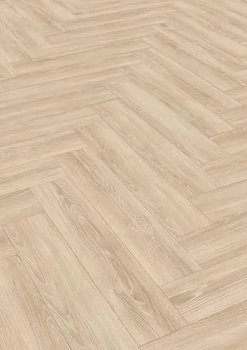 Laminat Nature Sense Newport Eiche creme Fischgrät 840 x 168 x 8 mm - Laminatböden mit edlem Fischgrät-Design, pflegeleicht und ideal für stilvolle Wohnräume.
