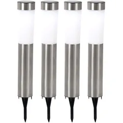 LED Solarleuchten 4er Set für Garten, Edelstahl Außenbeleuchtung - 4er Set Solar Steckleuchten aus Edelstahl, IP44 spritzwassergeschützt, energiesparend mit 8 Stunden Leuchtdauer. Perfekt für Garten, Terrasse und Balkon.
