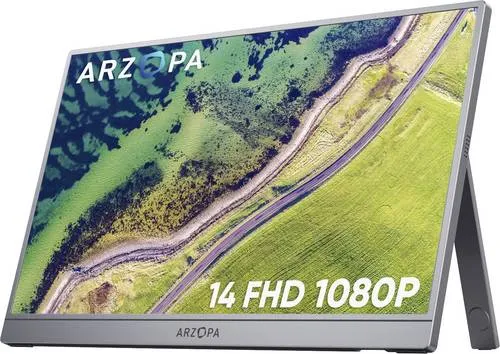Arzopa A1S 14" Portable Monitor - Monitore mit 1920 x 1080 Auflösung, 178° Betrachtungswinkel und Low Blue Light Funktion für augenschonendes Arbeiten. Ideal für unterwegs mit USB-C und mini HDMI Anschlüssen.