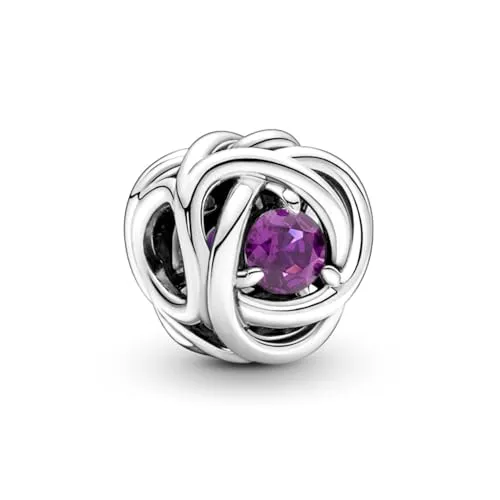 PANDORA Februar Geburtsstein Charm - Violetter Ewigkeitskreis aus Sterling-Silber - Bead Charms für Damen, funkelndes Charm mit tiefviolettem Kristall, symbolisiert die Ewigkeit und verleiht deinem Schmuck einen Hauch von Farbe.