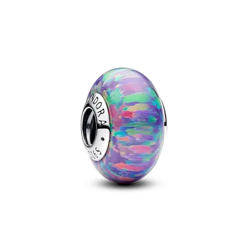 Pandora Moments Leuchtendes violettes Charmaus aus Sterling Silber - Bead Charms für Damen, schillerndes Opal-Charm in Lavendel mit glitzernden Akzenten, perfekt für Pandora Moments Armbänder und als Geschenk.
