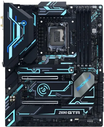 Biostar RACING Z690GTA Motherboard - ATX Mainboard mit LGA1700-Sockel und Z690 Chipsatz, bietet USB-C Gen2 und 2.5 Gigabit LAN für schnelle Datenübertragung und optimale Performance.