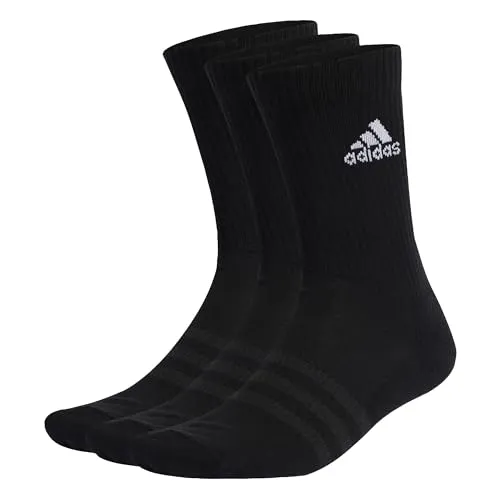 adidas Unisex Cushioned Crew Socks 3 Pairs, Black / White, 13-14.5