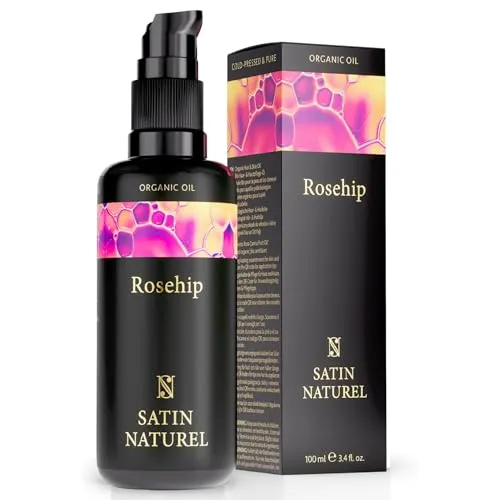 Satin Naturel BIO Rosenöl 100ml - 100% reines Hagebuttenöl kaltgepresst - Gesichtsöl, Körperöl, Massageöl, Hair Oil - Wildrosenöl, Rosehip Oil zur Pflege von trockener Haut - Anti Falten Wirkung