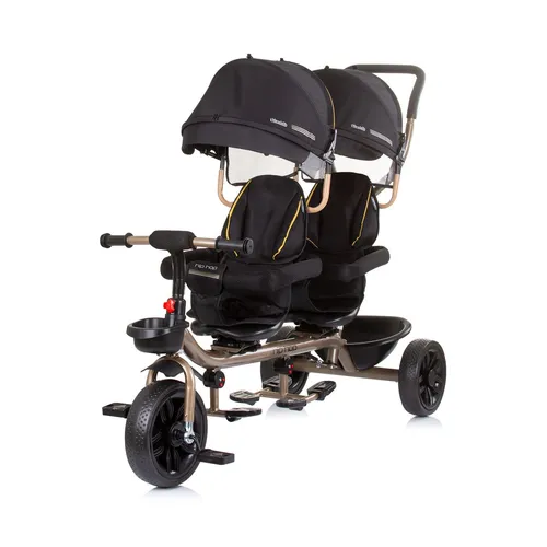 Chipolino Dreirad Tricycle Hip Hop - Für zwei Kinder bis 40 kg, 360° drehbare Sitze, sicher und komfortabel mit Sonnendach und Schiebegriff