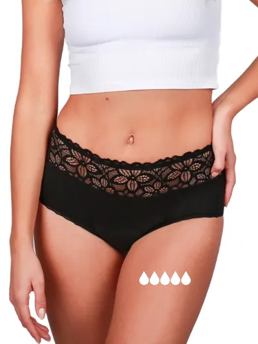 Taynie Deluxe extra stark Periodenunterwäsche Starke Blutung - Periodenwäsche - Menstruationsunterwäsche - ersetzt 4 Tampons, Periodenslip Tragedauer bis 12 Std., waschbar bis 60°C (36,Schwarz)
