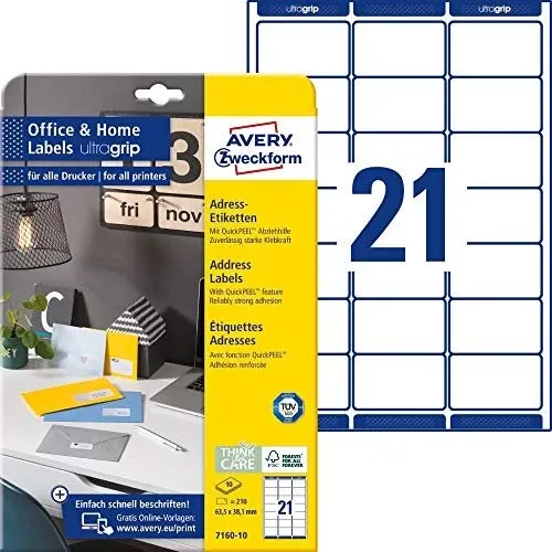 AVERY Zweckform 210 Adressetiketten 7160-10 weiß 63,5 x 38,1 mm