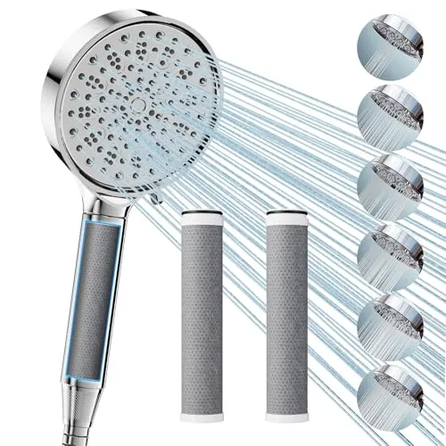 Cobbe Filter Duschkopf mit Schlauch, Handbrause mit 3 Carbon Duschfilter, Duschbrause mit 6 Strahlarten, Hochdruck Sparduschkopf mit Filter Gegen Kalk für Hartes Wasser, 99% des Chlors entfernen