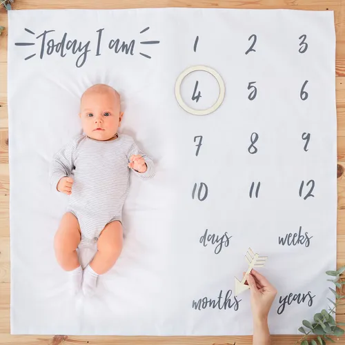 Baby Meilenstein Fotodecke mit Holz Elementen Monate Jahr Entwicklung Milestone