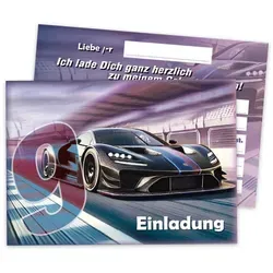 Limonia 12 Einladungskarten zum 9 .Geburtstag Auto Rennauto - Geburtstagseinladung Unisex Coole Autos & Rennwagen Motive, Einladung für Autofans - Track Racer