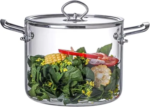 4,5L Glas-Suppentopf Simmertopf - Hitzebeständig mit Edelstahl-Doppelgriffen - Robuster 4,5L Simmer Pot aus Borosilikatglas für sicheres Kochen. Ideal für Suppen, Saucen und mehr. Transparente Sicht und stabile Edelstahlgriffe sorgen für Komfort und Sicherheit in der Küche.
