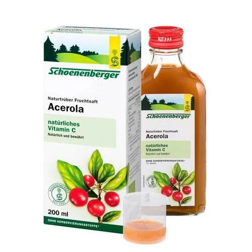 Schoenenberger Naturtrüber Fruchtsaft Acerola - Bio-Acerola-Saft, reich an Vitamin C, ideal für Allergiker gegen Zitrusfrüchte und zur Unterstützung des Immunsystems. Perfekt gegen Müdigkeit!