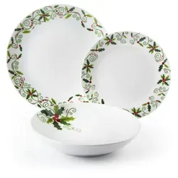 Excelsa Geschirrset 18-Teilig Christmas Holly Porzellan Grün - Elegantes 18-teiliges Geschirrset aus hochwertigem Porzellan, ideal für festliche Weihnachtsessen. Verziert mit Stechpalmenmotiven bringt es festliche Stimmung auf Ihren Tisch und ist mikrowellen- sowie spülmaschinenfest.