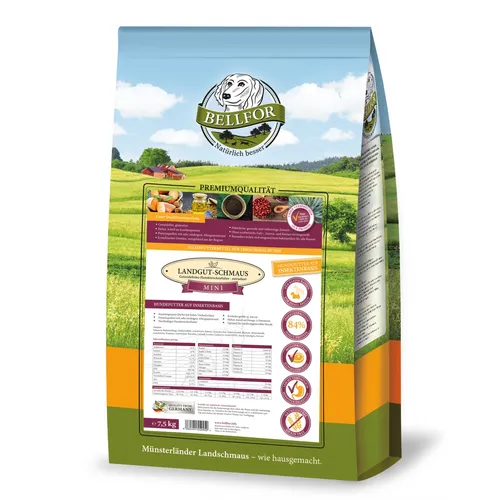 Hypoallergenes Trockenfutter Landgut-Schmaus Mini von Bellfor - 2,5 kg - Hundefutter für empfindliche Hunde, mit hochwertigen Zutaten und ohne künstliche Zusätze, ideal für eine gesunde Ernährung.