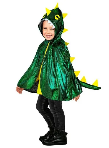 Kindercape "Grüner Drache" – süß und abenteuerlich - Das Kindercape "Grüner Drache" begeistert mit schuppigem Design und gelben Zacken. Ideal für kleine Abenteurer, die Herzen erobern wollen. Universalgröße, abnehmbarer Drachenschwanz.