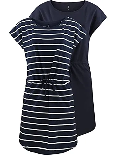 ONLY Damen Sommer Mini Kleid onlMAY S/S Dress 2er Pack - Freizeitkleider für Damen, gestreift und aus 100% Baumwolle, ideal für Freizeit und Urlaub mit leicht taillierter Comfort Fit Form.