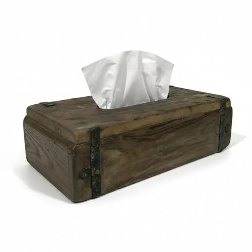 LS-LebenStil Vintage Holz Tissuebox Unika - alte Ziegelform - Braun 31x15cm - Tücherbox Kosmetiktücher-Box Taschentuch-Spender Box Spender für Kleenex Feuchttücher feuchtes Toilettenpapier