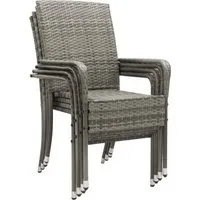 Juskys Gartenstuhl Yoro (4 St) - Stapelbar & Modern - Stühle, 4er Set aus leichtem und stabilem Polyrattan, ideal für Garten und Terrasse, platzsparend durch stapelbares Design in elegantem Grau.