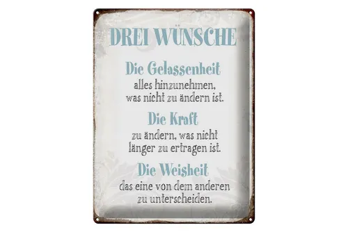 Femer GmbH Metallschild Spruch 30x40cm 3 Wünsche Gelassenheit Kraft, (1 St), gewölbte Oberfläche, abgerundete Ecken, umgeschlagene Kanten