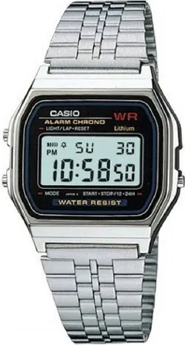 Casio A159WA-N1 Edelstahl Digitaluhr für Unisex – Vintage Style, wasserdicht mit LED-Licht und Alarmfunktionen