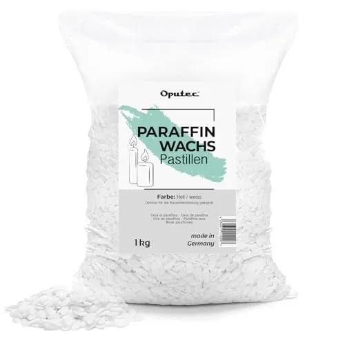 Oputec 1KG Paraffinwachs Pastillen für Kerzen: Weißes Kerzenwachs - Kerzen selber Machen - Kerzenwachs zum Gießen - Eigene Kerzen herstellen und nachfüllen - Made in Germany