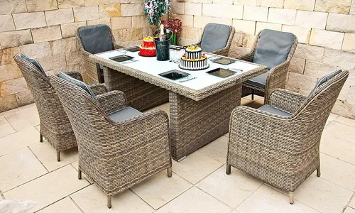 RAGNARÖK Premium Polyrattan Gartenmöbel Set - Modernes Alu Dining Set für bis zu 6 Personen - Loungemöbel & Sitzgruppen: Wetterbeständig, UV-geschützt und mit komfortablen Kissen für entspannte Stunden im Freien. Ideal für Garten und Terrasse.