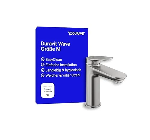 Duravit Wave Waschtischarmatur, Größe M (Auslauf Höhe 111 mm), Wasserhahn Bad, Armatur Waschbecken, Edelstahl Gebürstet