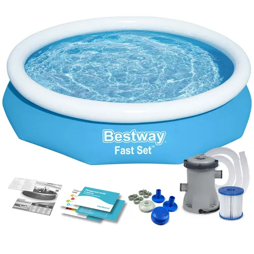 Bestway Fast Set Pool 244 x 61 cm - Aufblasbarer Gartenpool für die ganze Familie, schnell und einfach aufzubauen, ideal für heiße Sommertage.
