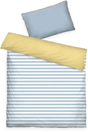 TOM TAILOR HOME Bettwäsche STRIPES WITH A KICK in Gr. 135x200cm oder 155x220cm, Perkal, 2 teilig, new bedroom, farbige Paspel am Kissen, Sky Blue & Light Lemon